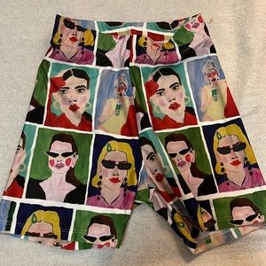 Zara x Natasha Paschal small biker shorts with model portraits are Euc very rare